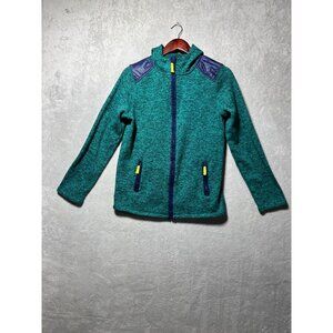 Lands End XL Green Full-Zip Jacket With‎ Navy Shoulder Panels & Yellow Accents